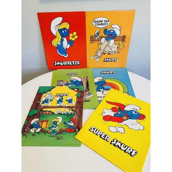 6 Vintage 1982 Smurfs Pocket Folders Mead Wallace Berrie Collectable Smurfs - Picture 2 of 10
